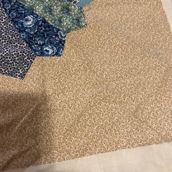 Dresden Pillow Panel Set 16" Square Blue & Beige Cotton Fabric Grannycore - Picture 6 of 6